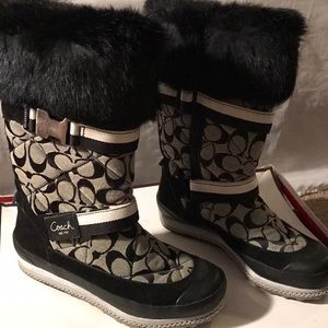 Black and grey coach boots